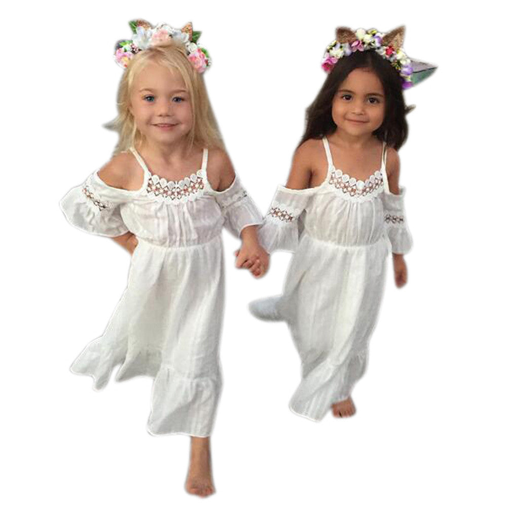 Pageant White Cute Lace strapless Dresses for kids Girl Clothes Summer Beach Clothing Party Dress Princess Kids Baby Girls