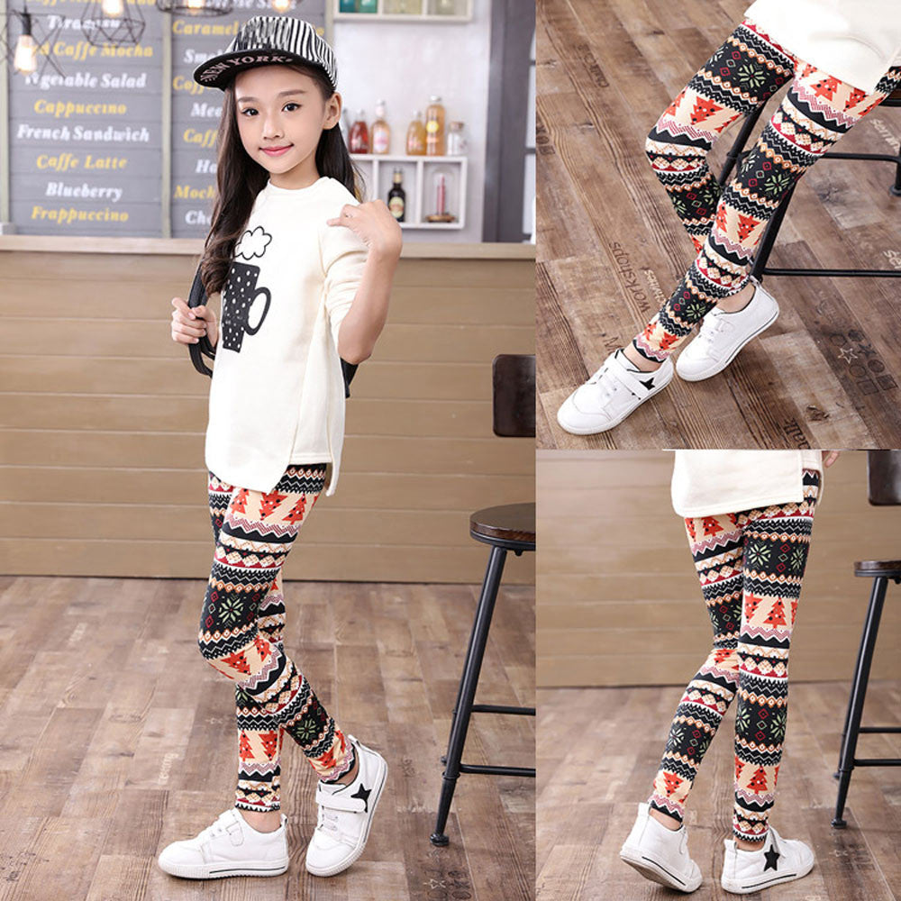 Girls Leggings Hot Children Leggings Christmas Children Trousers Printing Leggings Flower Baby Kids Girls Pencil Pants