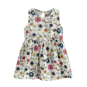 Baby Girls Summer Dress with Floral Printed  Hot Sale Kids Dresses for Girls Clothes Crew Neck Cotton Blend Princess Dress