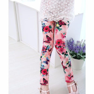 Kids Baby Girls Printing Flower Ninth Pants Tight Toddler Leggings