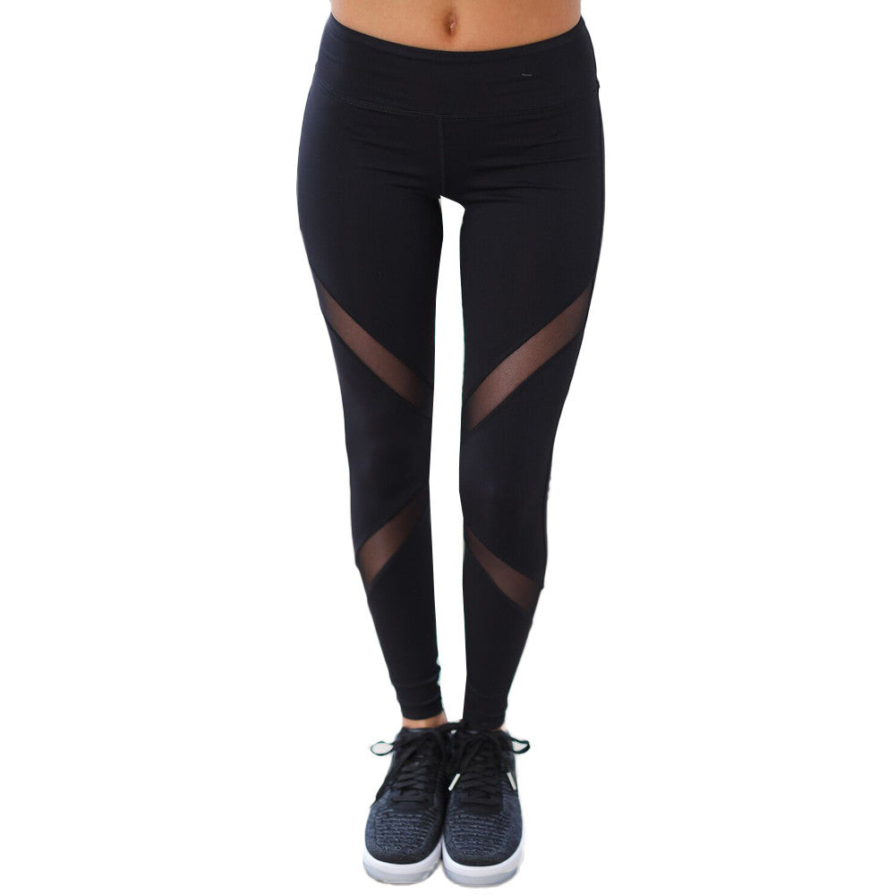 Women High Waist Sexy Skinny Leggings Patchwork Mesh Push Up Yoga Pants