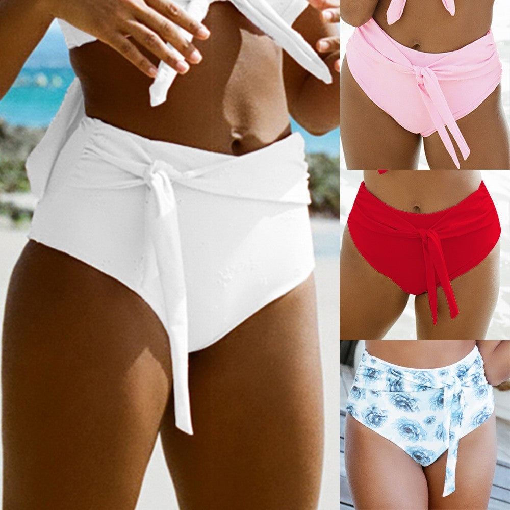 Women Sexy Bandage Solid Print Swimsuit High Waist Bikini Swimwear Swim Trunks