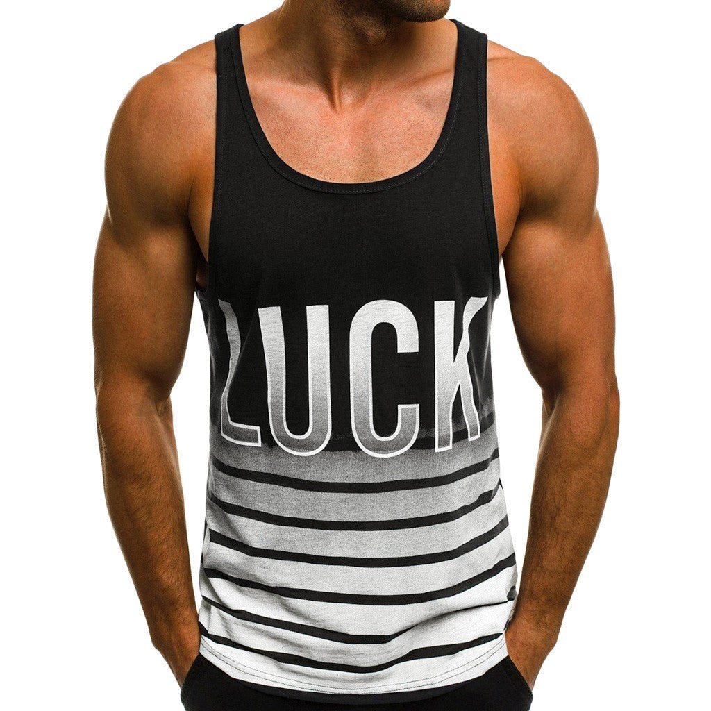 Fashion Men's Casual Slim Letter Printed Sleeveless Tank Top T Shirt Top Blouse