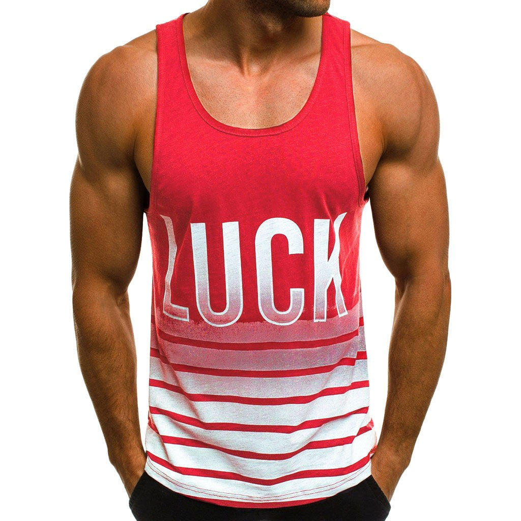 Fashion Men's Casual Slim Letter Printed Sleeveless Tank Top T Shirt Top Blouse