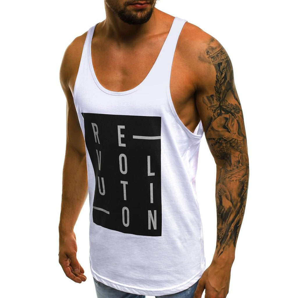 Fashion Men's Casual Slim Letter Printed Sleeveless Tank Top T Shirt Top Blouse