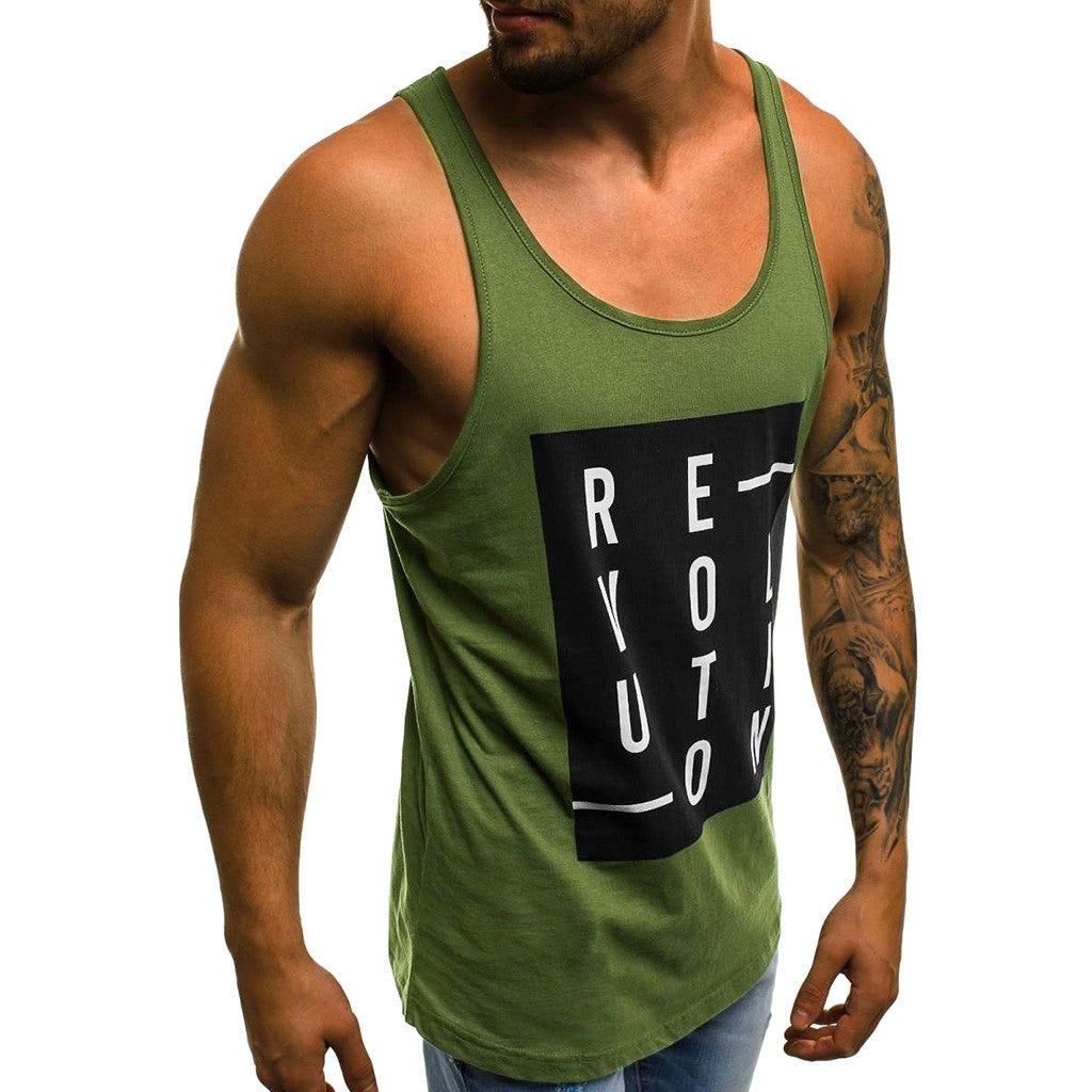 Fashion Men's Casual Slim Letter Printed Sleeveless Tank Top T Shirt Top Blouse