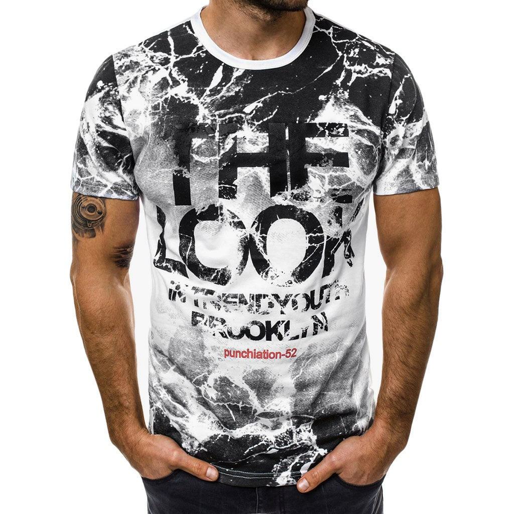 Fashion Men's Casual Slim Letter Printed Short Sleeve T Shirt Top Blouse