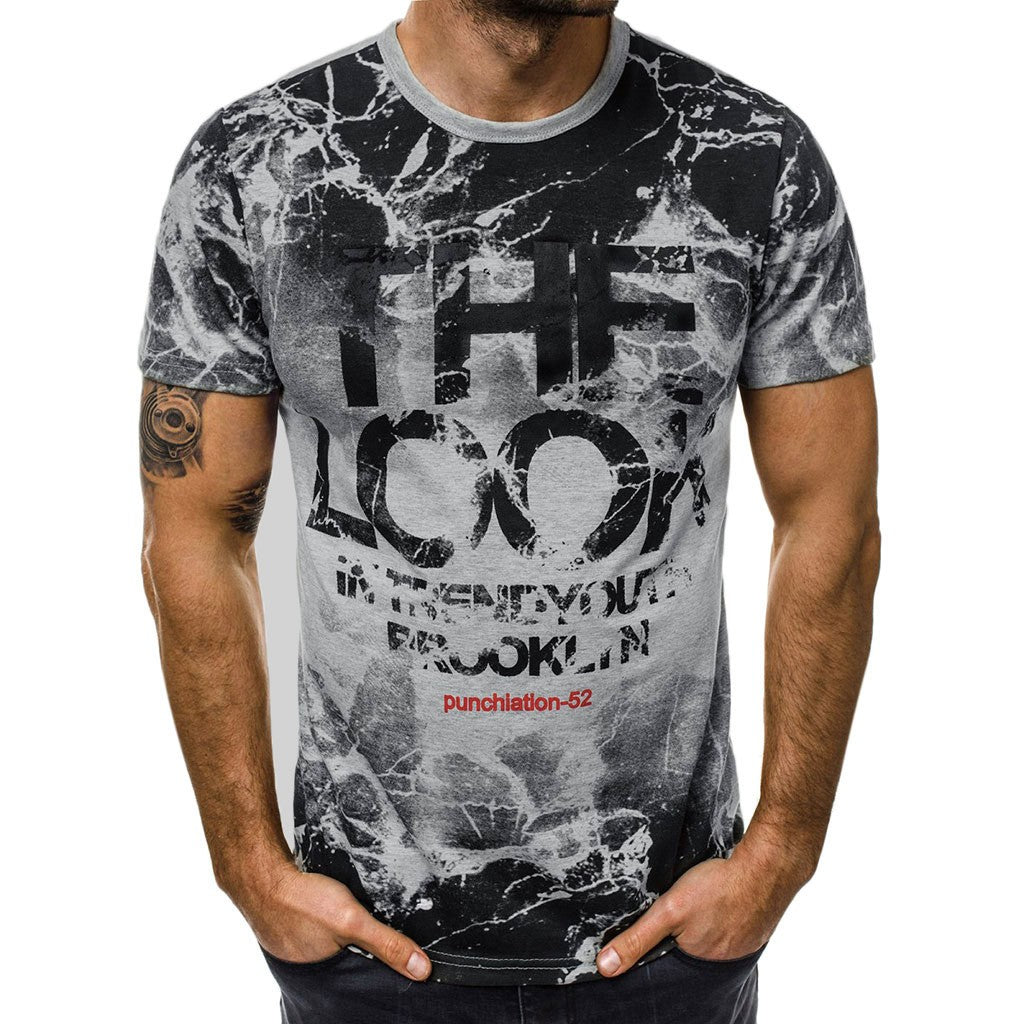 Fashion Men's Casual Slim Letter Printed Short Sleeve T Shirt Top Blouse